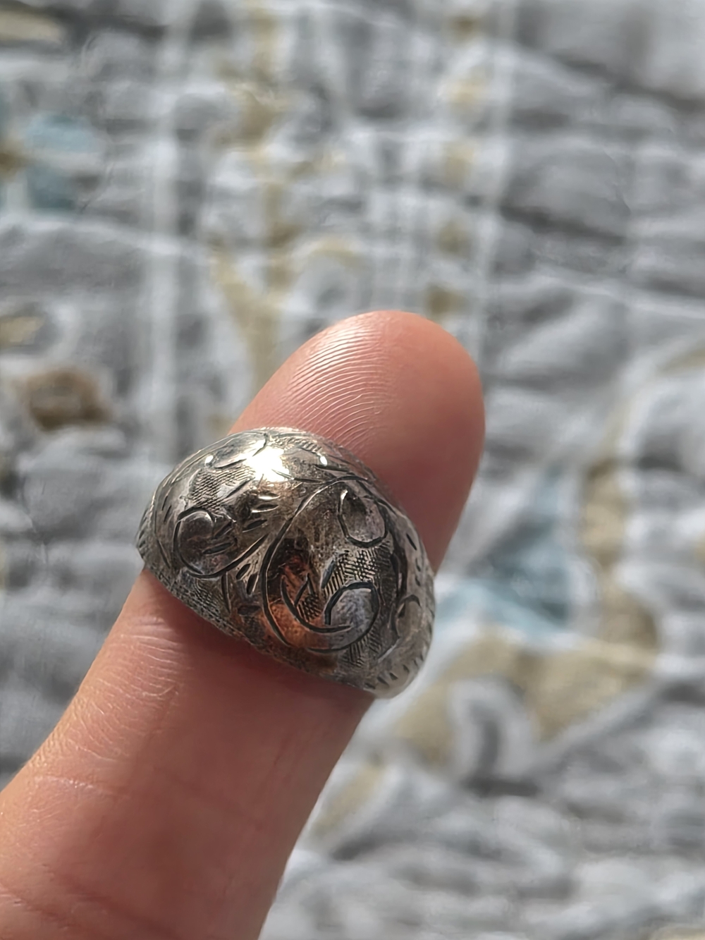 Sterling Silver Engraved Dome Ring - Sz 5